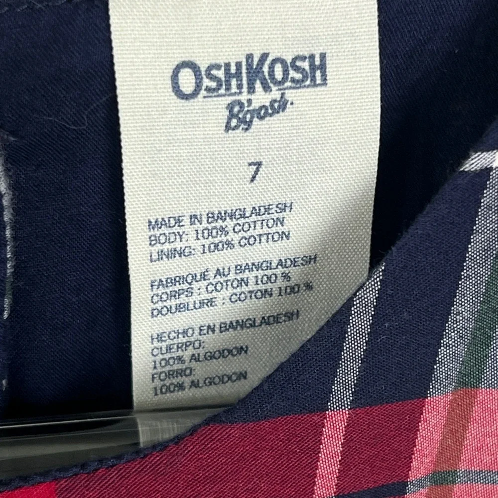 OshKosh B'gosh Plaid Dress Girls‎ 7 Sleeveless Ruffle Waist Red Tartan